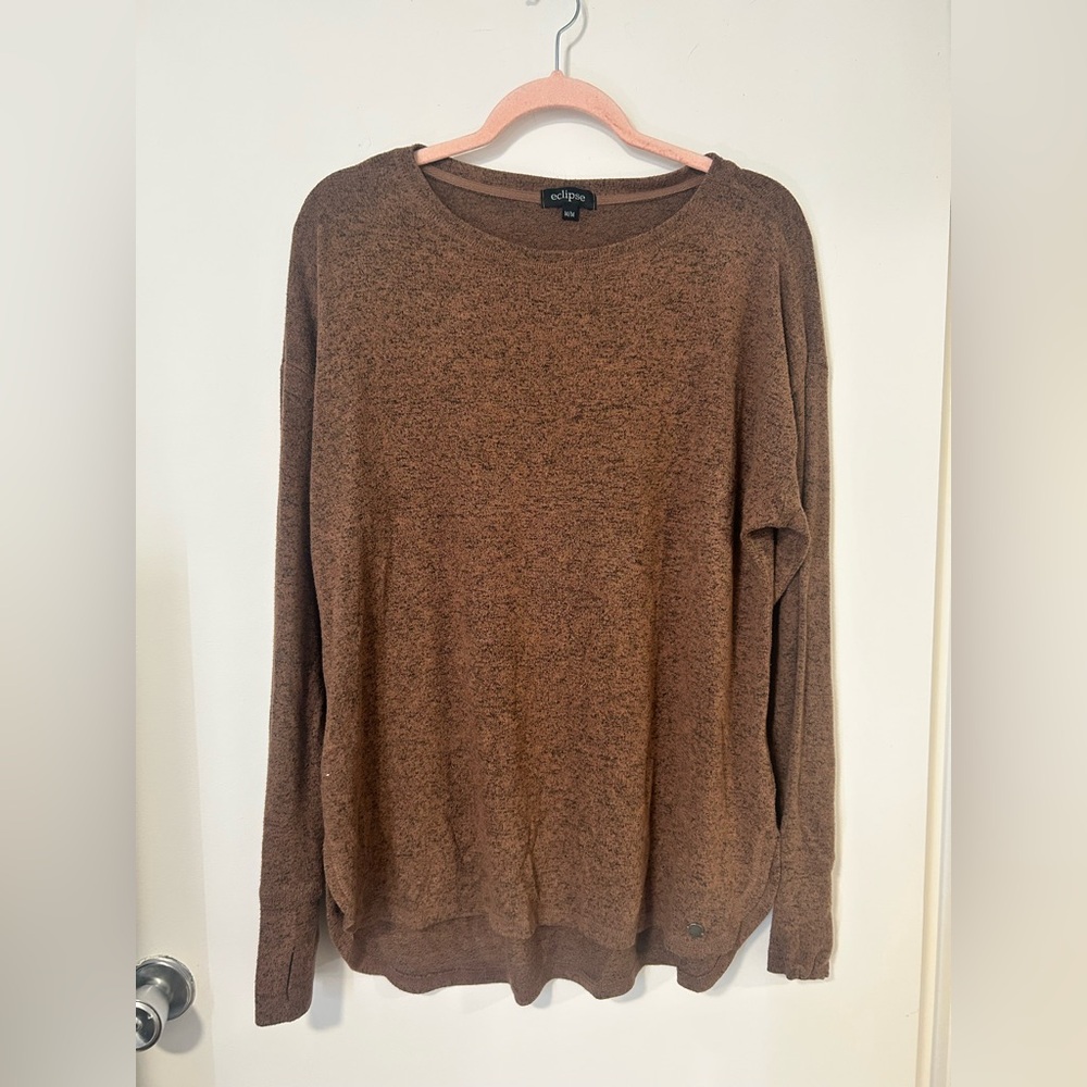 Eclipse Brown Long Sleeve Women's Crewneck Top